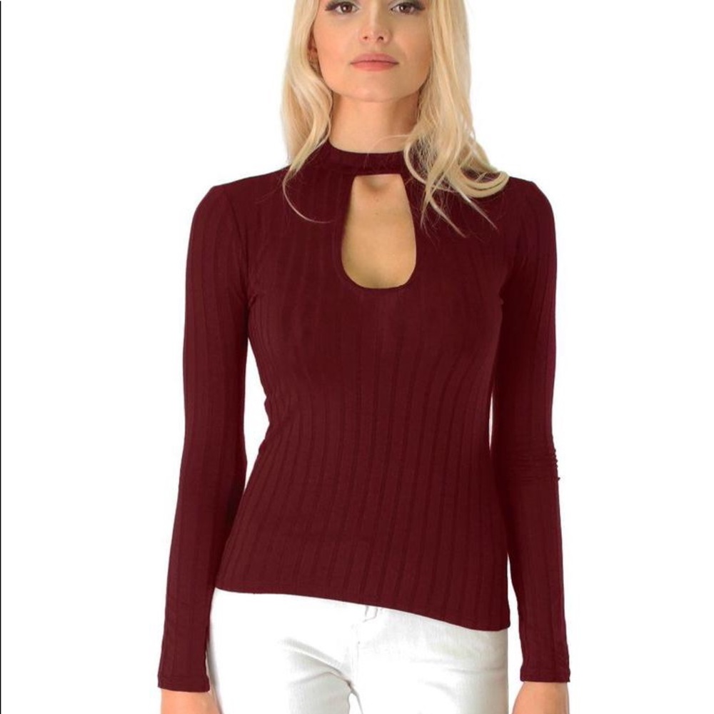 Lyss Loo Glamorous Burgundy Long Sleeve Cut-out